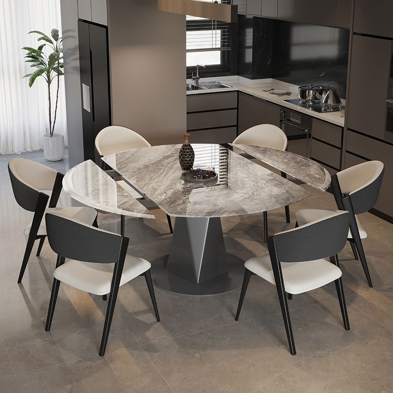 伸缩大理石餐桌椅组合轻奢旋转超晶石折叠微晶石现代简约可变圆桌