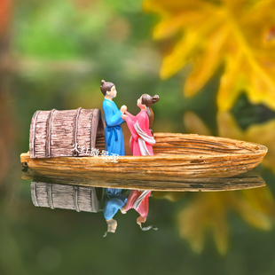浮水漂浮乌篷船小船李白行舟微景观摆件水缸鱼缸假山鱼池造景装 饰