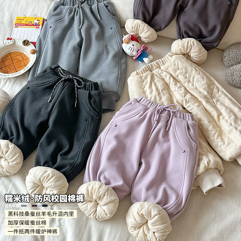 橘子家orange童装糯米绒防风校园棉裤一条过冬25女童冬款加绒棉裤