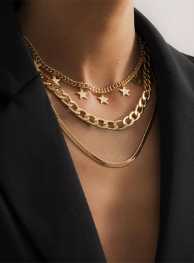 欧美饰品批发新款嘻哈朋克多层星星潮酷时尚百搭流行金属项链女