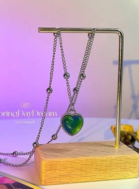 NICE~感温变色爱心项链女ins风小众设计新潮街拍锁骨链闺蜜项链