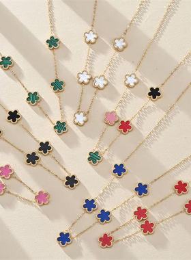 跨境钛钢不掉色五叶花四叶草五花项链吊坠通勤时尚潮流饰品