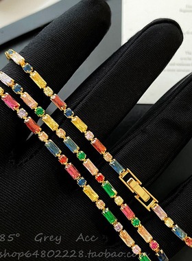 韩国炫彩撞色彩色锆石手链女小众设计ins时尚百搭长款简约项链