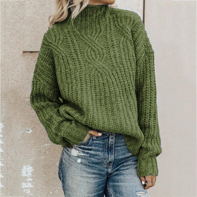 欧美毛衣女士高领麻花针织上衣套头衫ebay跨境亚马逊sweater