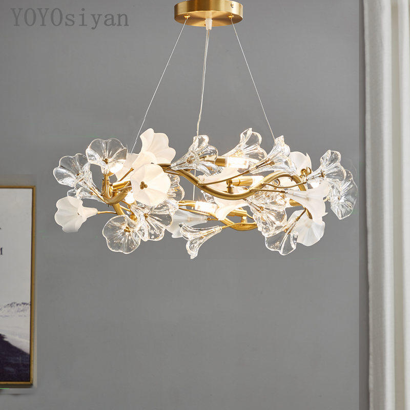 YOYO 现代轻奢美法式黄铜茉莉花波浪吊灯  客厅餐厅卧室低楼层灯,家装灯饰光源,客厅吊灯,淘宝优惠券,粉丝福利购,淘宝优惠卷
