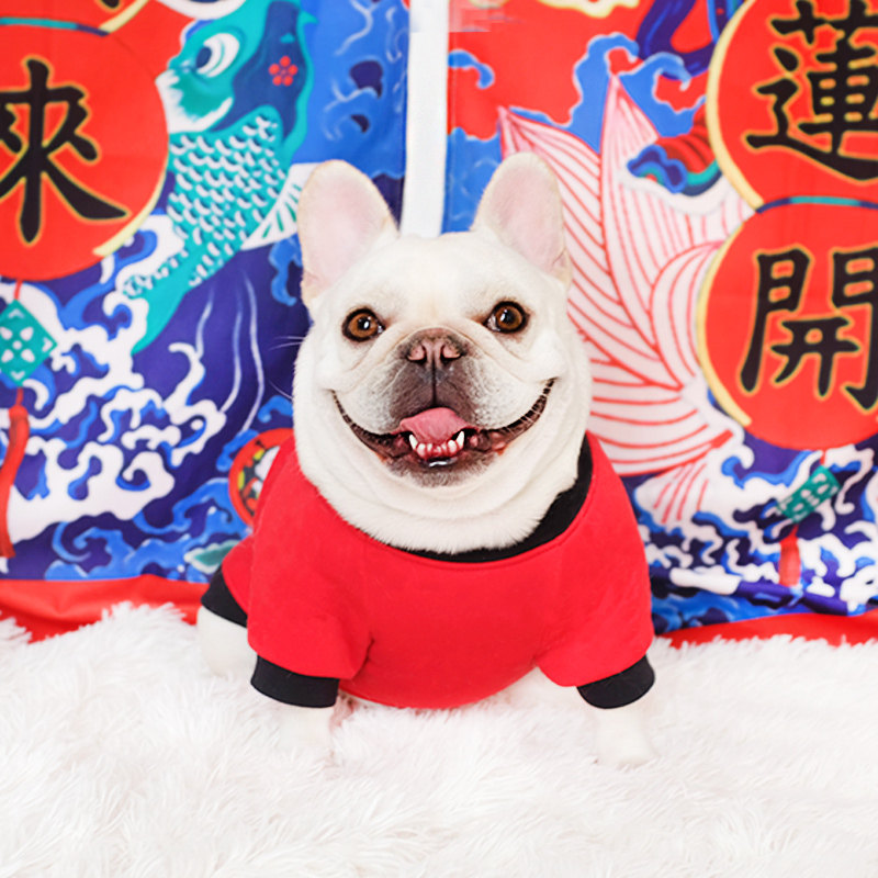 法斗衣服新年装秋冬巴哥唐装法牛斗牛犬中小型犬幼犬小狗狗拜年装