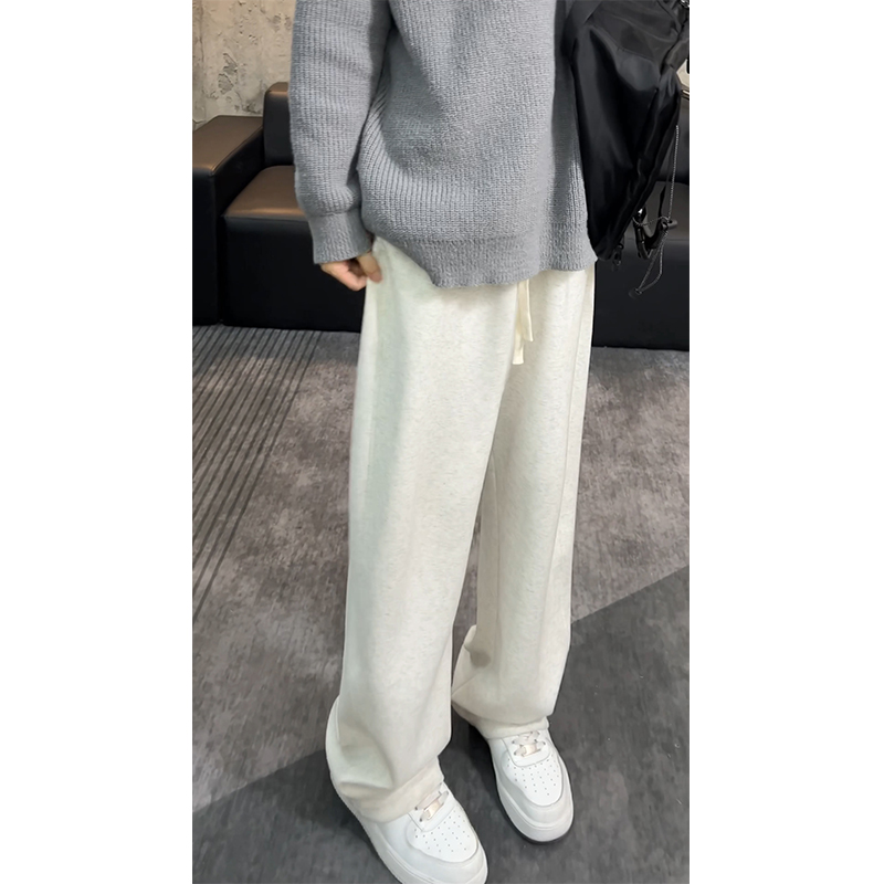 加绒加厚弯刀裤男秋冬款重磅白花灰运动卫裤慵懒风垂感直筒阔腿裤