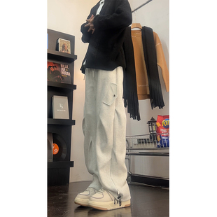 宽松阔腿休闲运动长裤 美式 加绒加厚保暖裤 重磅弯刀卫裤 男生秋冬季