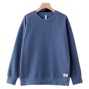 字母卫衣男秋冬加绒圆领宽松立体印花休闲上衣春秋男款套头打底衫