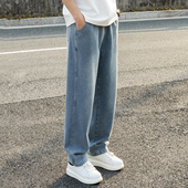 直筒裤 水洗渐变人字纹阔腿牛仔裤 复古宽松星空纹休闲男裤 美式 男款