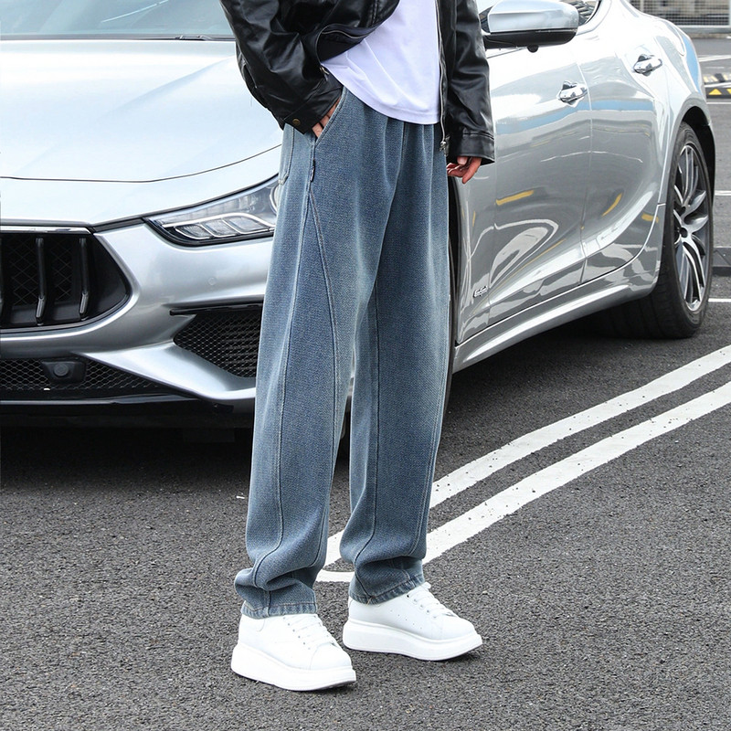 人字纹弯刀加绒牛仔裤男秋冬阔腿宽松潮流百搭水洗简约休闲牛仔裤,男装,牛仔裤,淘宝优惠券,粉丝福利购,淘宝优惠卷