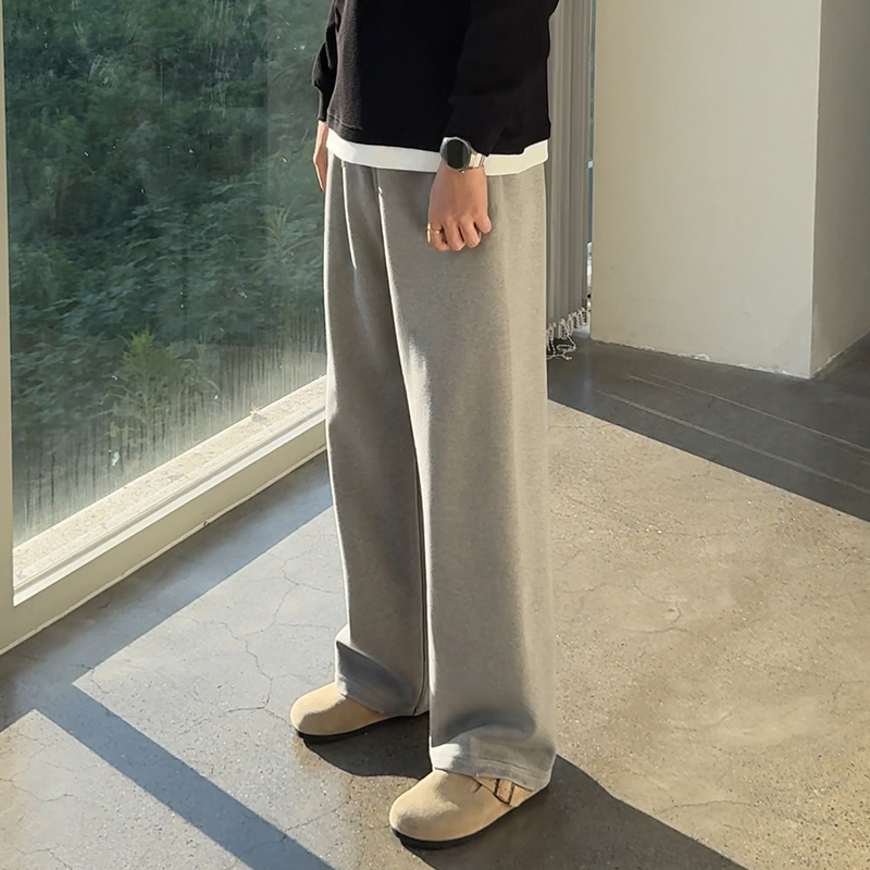 月岩灰破坏水洗重磅卫裤男运动裤春秋宽松长裤阔腿拖地休闲长裤子