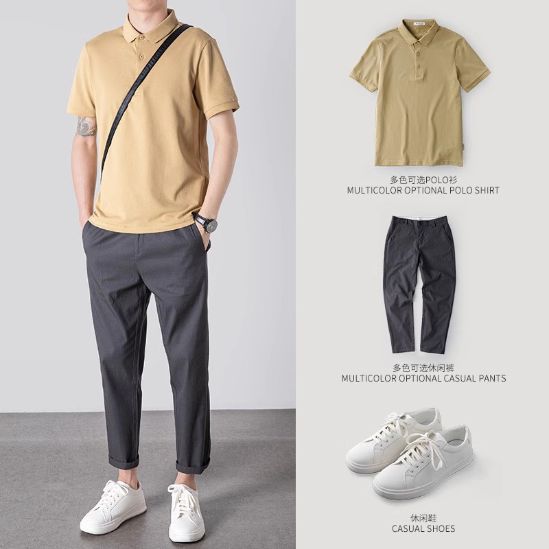 POLO衫男短袖T恤九分休闲裤套装