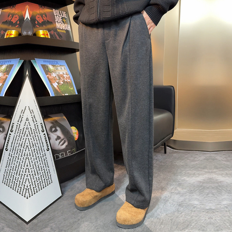 秋冬宽松重磅针织斜纹弯刀拖地裤男款醋酸羊毛直筒休闲裤男士,男装,休闲裤,淘宝优惠券,粉丝福利购,淘宝优惠卷