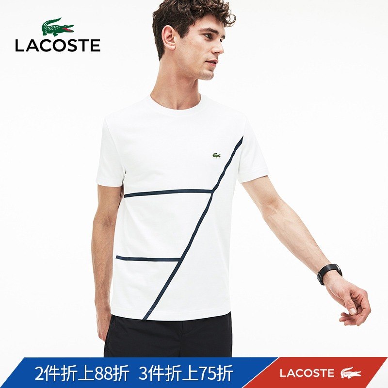 LACOSTE法国鳄鱼男装19春夏新品线条简约圆领男式T恤|TH3625M1