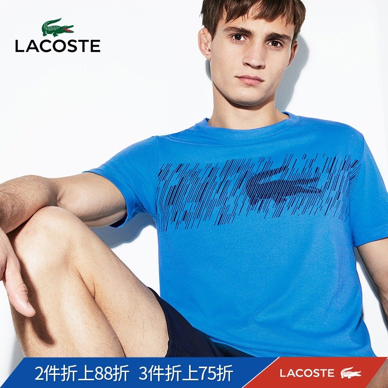 LACOSTE法国鳄鱼男装19春夏新品运动印花网球短袖T恤|TH3496M1