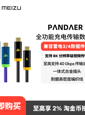 魅族PANDAER全功能240W数据线USB4兼容雷电3/4充电传输电脑手机适用100W双USBC快充双头type-c接口线长0.8m