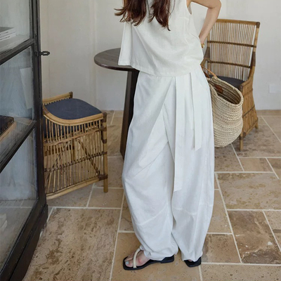 穿搭时髦精 慵懒松弛斜门襟绑带阔腿直筒2026夏新款休闲裤