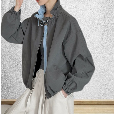 早秋新款立领外套女2025通勤百搭韩版宽松休闲风拉链上衣