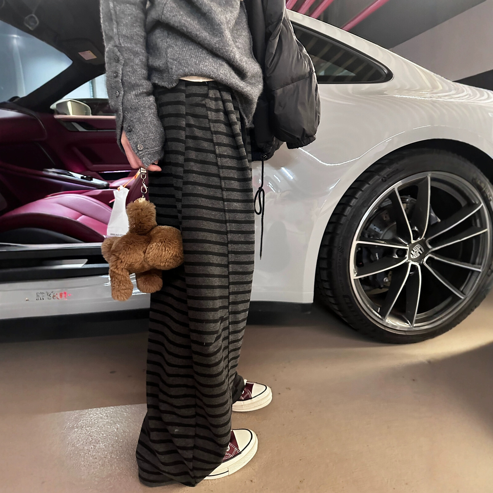 25爆款撞色条纹松弛小弯刀条纹裤/慵懒加绒加厚款垂坠宽松阔腿裤