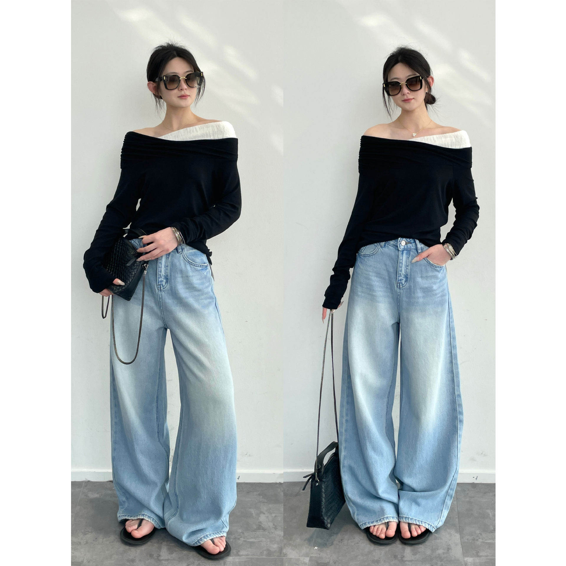 纯欲天花板 天丝羊毛撞色褶皱长袖一字肩法式温柔慵懒针织衫春,女装/女士精品,T恤,淘宝优惠券,粉丝福利购,淘宝优惠卷