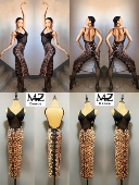 MZDance 30成人女士拉丁舞服艺考表演练习网纱豹纹拼接长裙