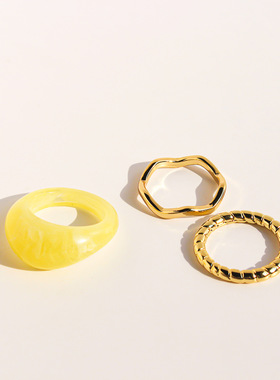 小众氛围感叠戴麻花刻面波浪线条套装戒指气质树脂素圈指环女饰品