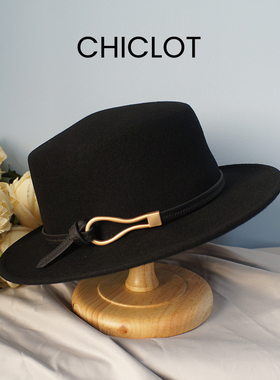 CHICLOT boater 2022秋冬季男女羊毛礼帽 高级感宽檐平顶帽毡帽子