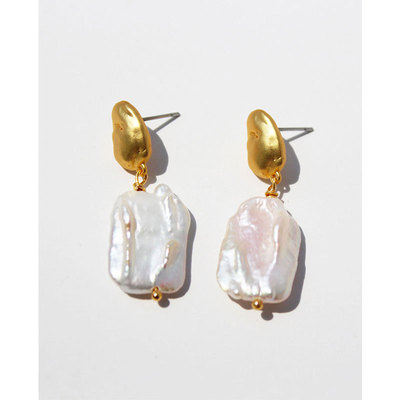 珍珠耳钉铜vintage方形镀金耳环