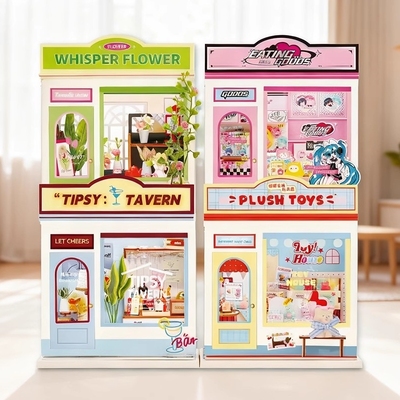 艺馨街边小店大号木制拼装玩具可活动门窗微缩模型亚克力展柜礼物