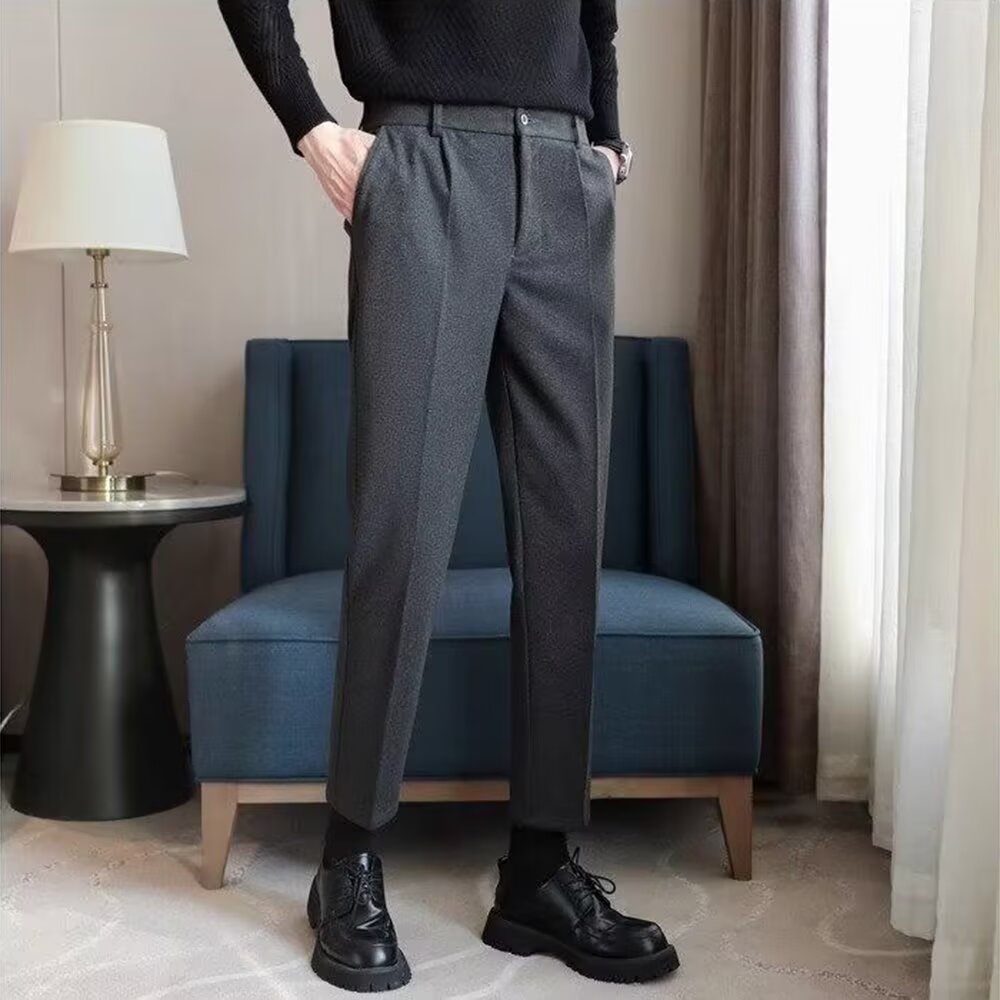 男士商务风毛呢西装裤男2025秋冬季潮流韩版青年直筒百搭休闲长裤