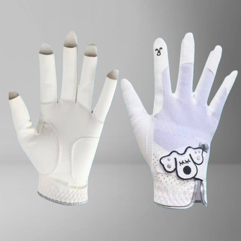 白色露指高尔夫手套女双手专业运动防滑透气网眼户外骑行训练装备