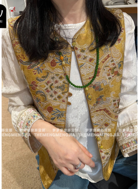 高品质重工刺绣黄色马甲女新中式国风复古盘扣坎肩背心外搭上衣潮