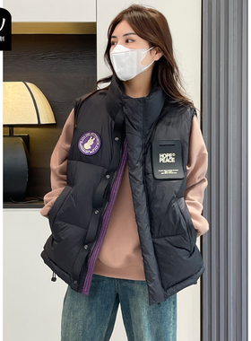 美式潮牌羽绒马甲女冬季宽松加厚魔术贴白鸭绒情侣款羽绒服背心潮
