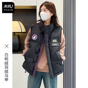 美式潮牌羽绒马甲女冬季宽松加厚魔术贴白鸭绒情侣款羽绒服背心潮