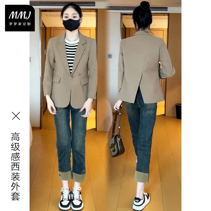 韩版设计感西装外套女小众气质宽松休闲后背开叉小个子西服上衣潮
