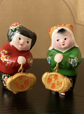 泥人张彩塑 恭喜发财 桌面摆件 小工艺品