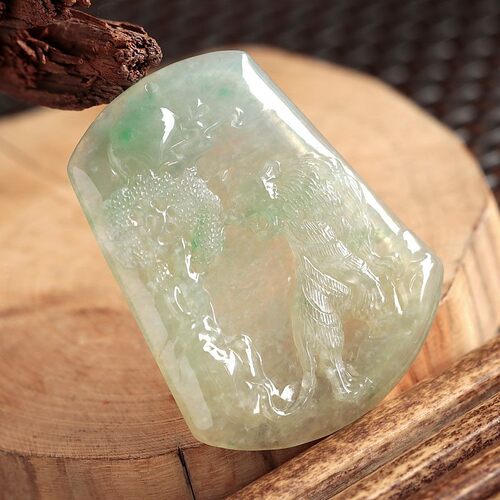 正品缅甸天然翡翠A货纯天然双彩色冰糯种虎啸山林吊坠挂件16.71克