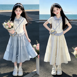 女童超好看韩系学院风裙子夏2026新款初中生女孩半身裙套装夏薄款