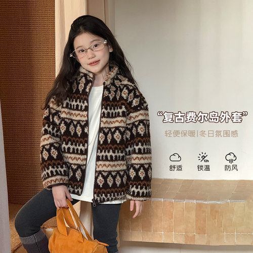 女童费尔岛秋冬加厚韩系棉服外套
