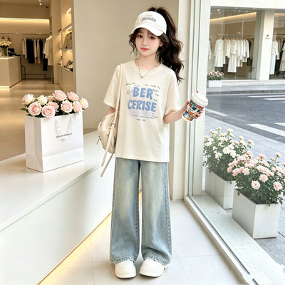 女童夏季韩版薄款T恤牛仔裤套装