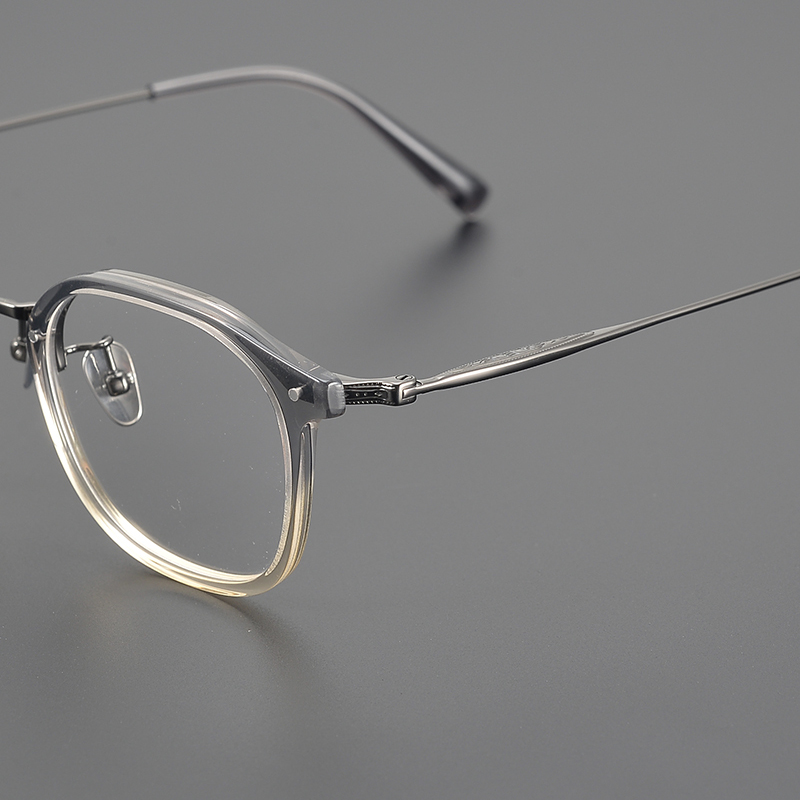 渐变 清冷烟灰网红日系复古方框纯钛眼镜框可配高度近视度数男女