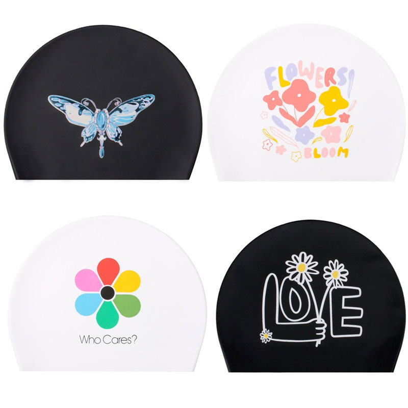 HOOG蝴格新款炫彩印花舒适泳帽防水硅胶游泳帽专业训练低阻泳帽