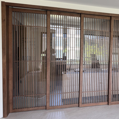 实木格子门吊轨推拉门格栅隔断茶室移门原木榻榻米厨房趟门中古风