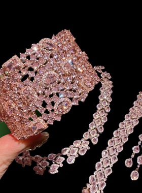 珠宝 华丽奢华满镶宝石宽版开口手镯 宴会高定 方钻水滴璀璨手环