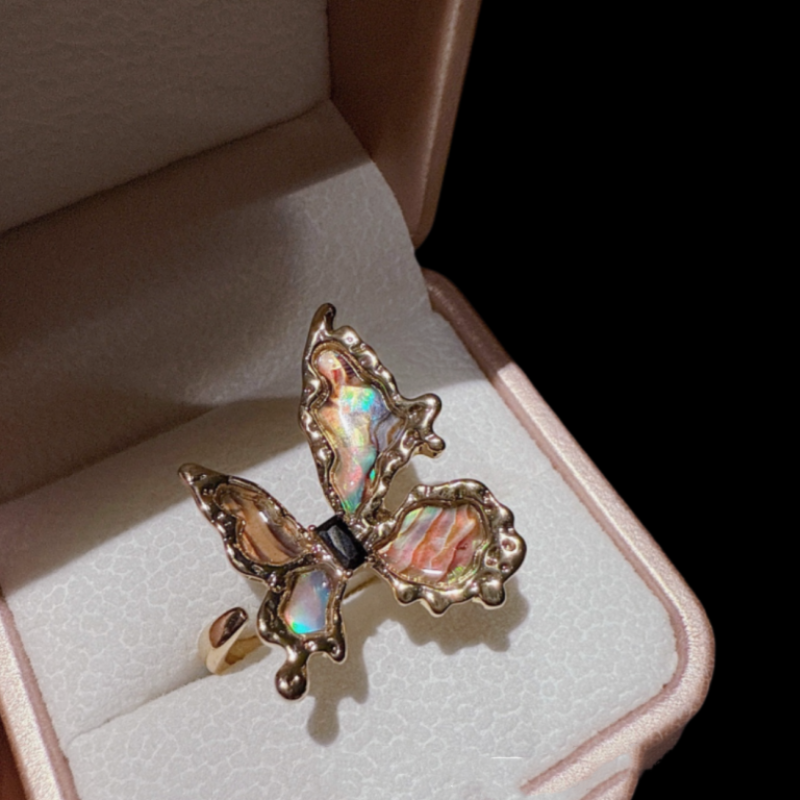 珠宝 幻彩黑碟蚌蝴蝶贝母戒指 宴会高定 美式甜心琉璃珠珠耳坠