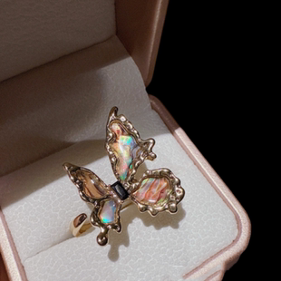 珠宝 幻彩黑碟蚌蝴蝶贝母戒指 宴会高定 美式甜心琉璃珠珠耳坠