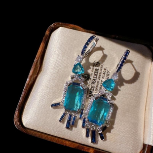 玛利亚蓝云朵宝石 项链 帕帕拉恰 镀18K金 皇家蓝大克拉锆石 耳环