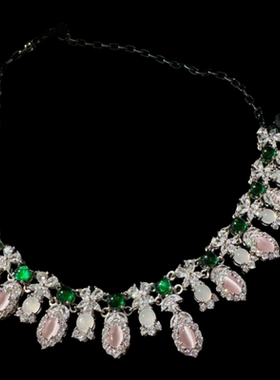 斯坦梅茨粉碧玺水滴宝石项链 帕帕拉恰 镀18K金 粉猫眼石海星耳环