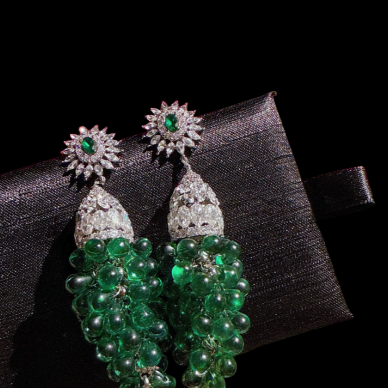 珠宝 马料绿玉髓钱包宝石项链 宴会高定 祖母绿米珠闪耀吊灯耳坠